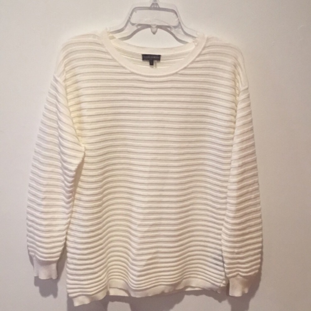 Vince Camuto | Ivory Crewneck Sheer Stripe Sweater